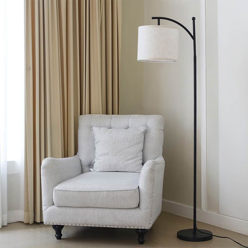 Living Room, Bedroom Metal Matte Black Seven-Character Floor Lamp, Supports Remote Control Stepless Dimming & Foot Switch Control, Comes With A Bulb