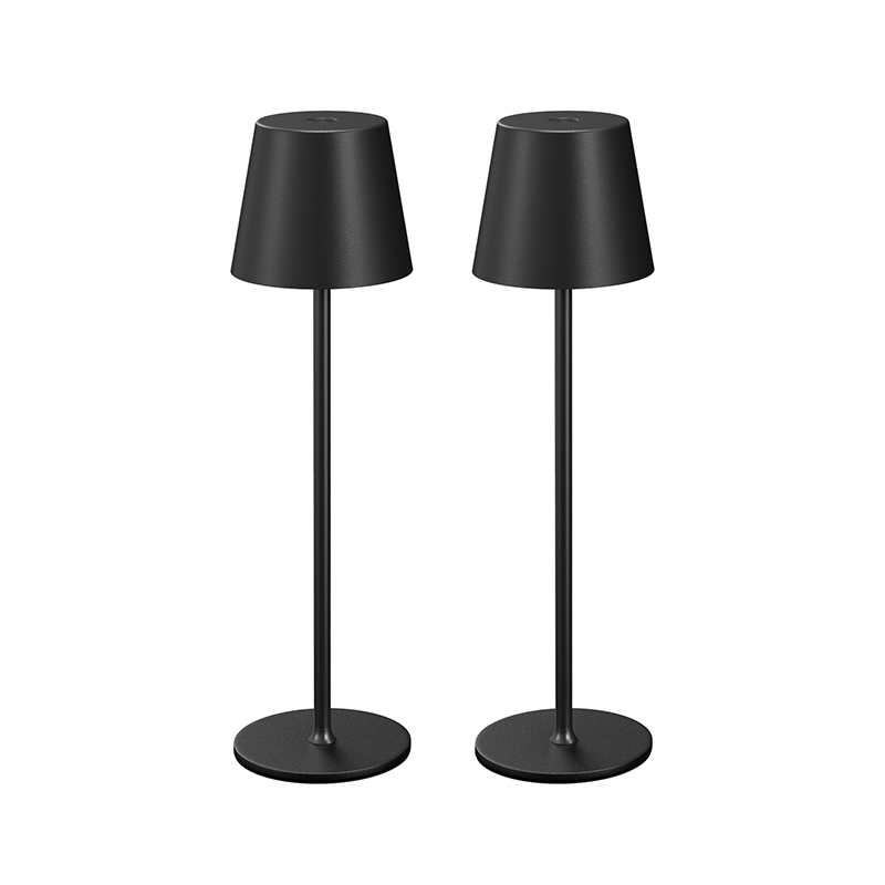 Pair Of Metal Matte Black LED Table Lamps For Living Room, Dining Room, Bedroom, And Outdoor Use