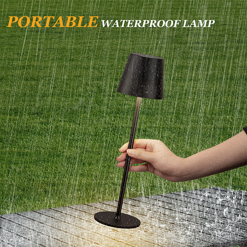 Pair Of Metal Matte Black LED Table Lamps For Living Room, Dining Room, Bedroom, And Outdoor Use