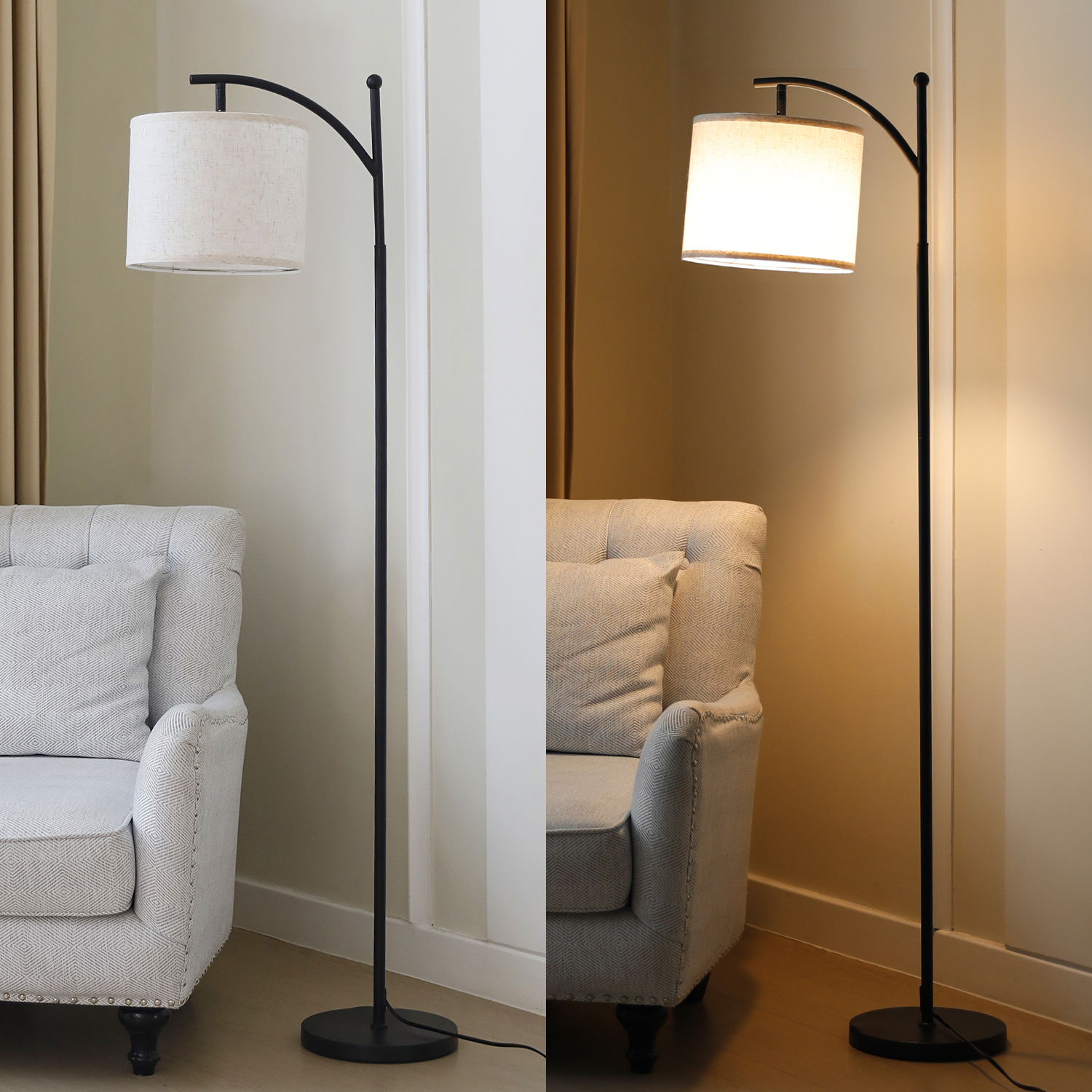 Matte Black Arc Floor Lamp for Living Room and Bedroom, with Remote Control and Stepless Dimming Bulb, Colors Tempurature & Brightness Adjustable