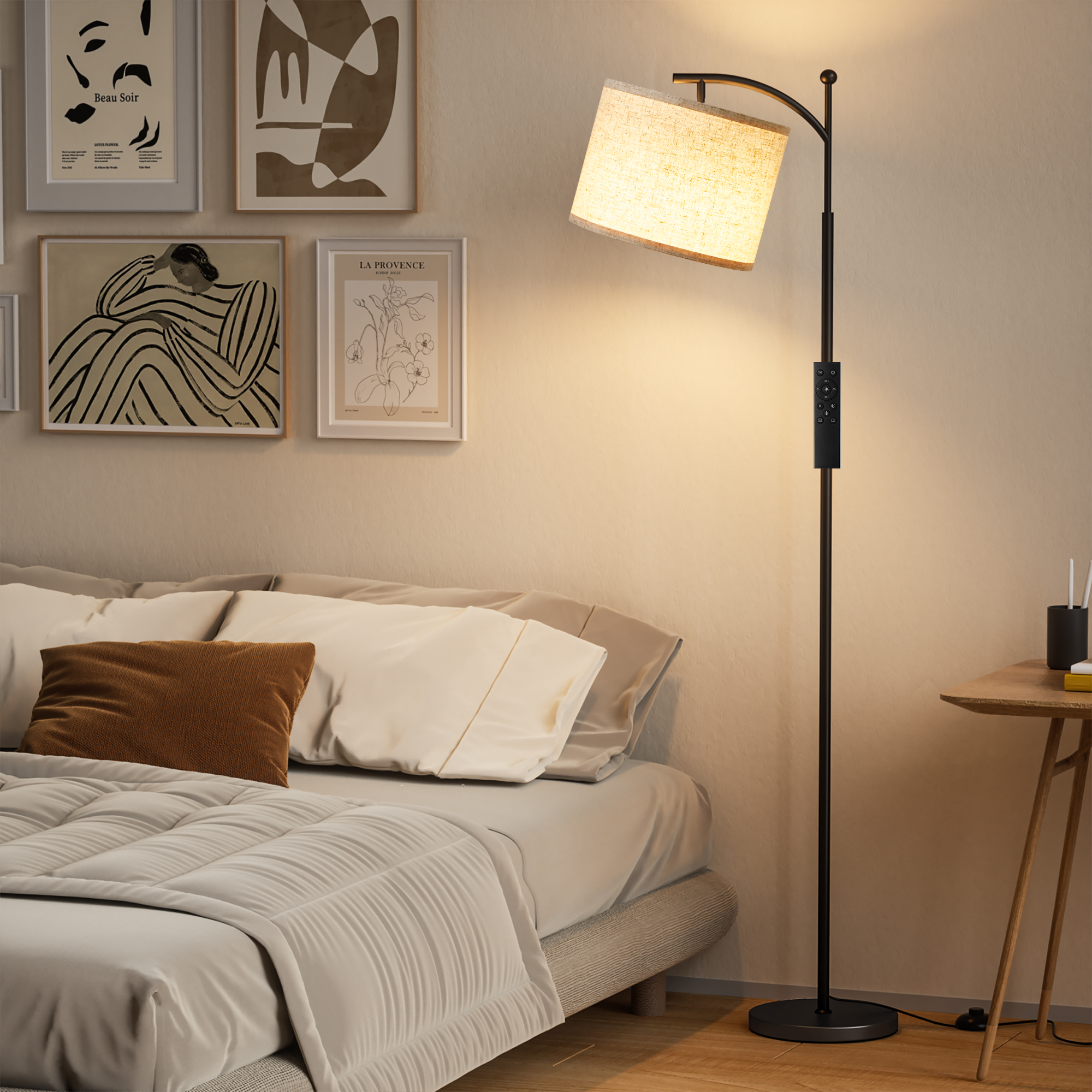 Matte Black Arc Floor Lamp for Living Room and Bedroom, with Remote Control and Stepless Dimming Bulb, Colors Tempurature & Brightness Adjustable