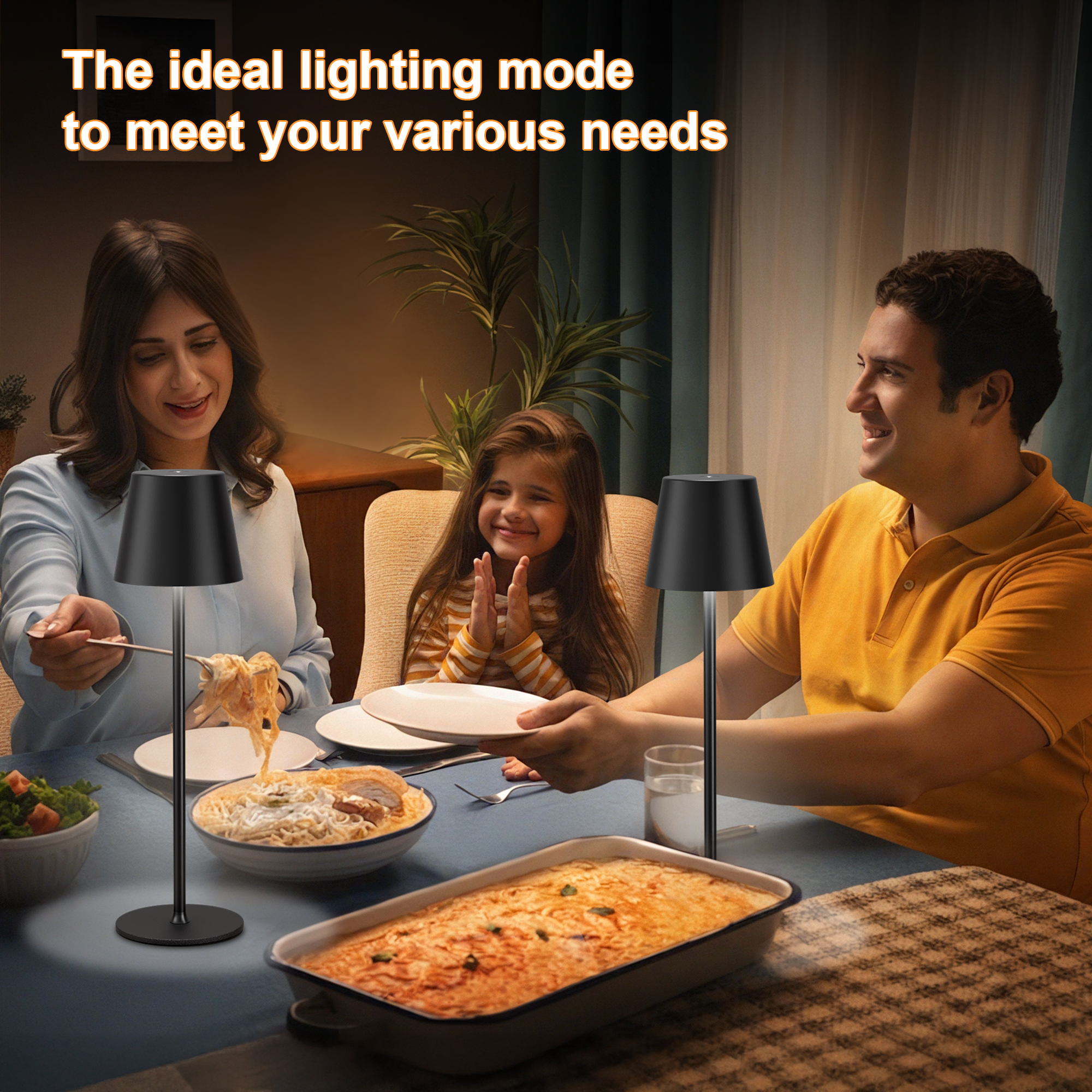 Set of 2 Cordless Rechargable Black LED Lamps with Touch Control and Waterproof, for Living Room, Dining Room, Bedroom and Outdoor