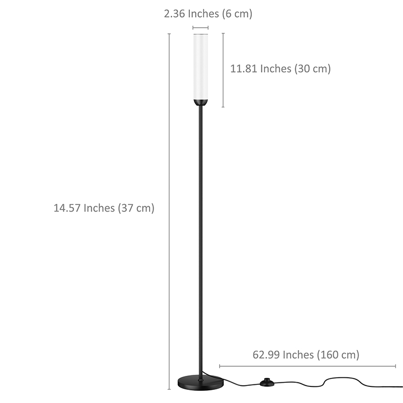Matte Black Stepless Adjustable LED Floor Lamp with Remote Control, for Living Room, Bedroom and Office