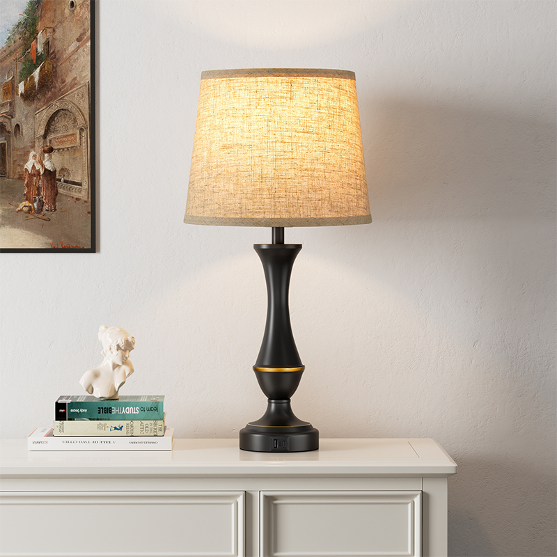 22'' Black Metal Table Lamp Set with 3-Way Touch control and USB A&C (Set of 2)