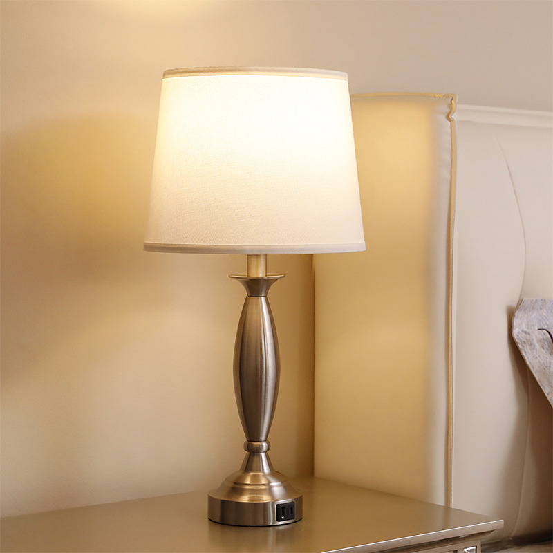 23'' Modern Sliver Metal Table Lamp Set with Touch Control and USB A&C (Set of 2)