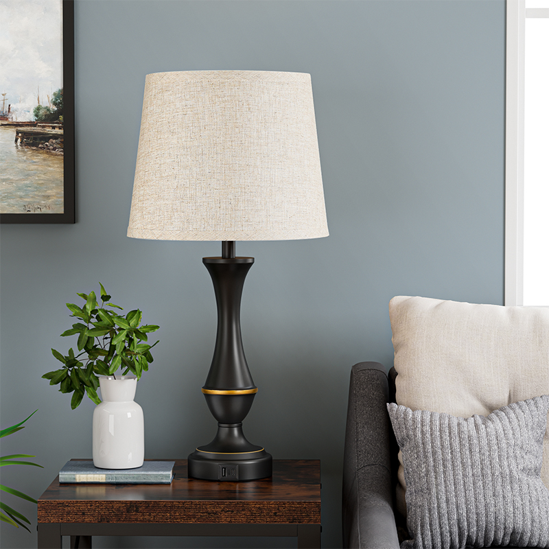 22'' Black Metal Table Lamp Set with 3-Way Touch control and USB A&C (Set of 2)