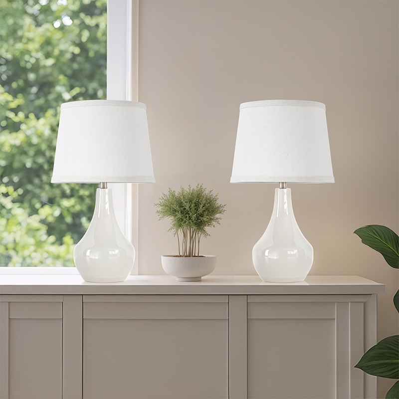 19.5'' White Ceramic Bedside Table Lamp with Socket Switch (Set of 2)