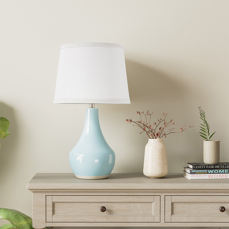 19.5'' Light Blue Ceramic Bedside Table Lamp with Socket Switch (Set of 2)
