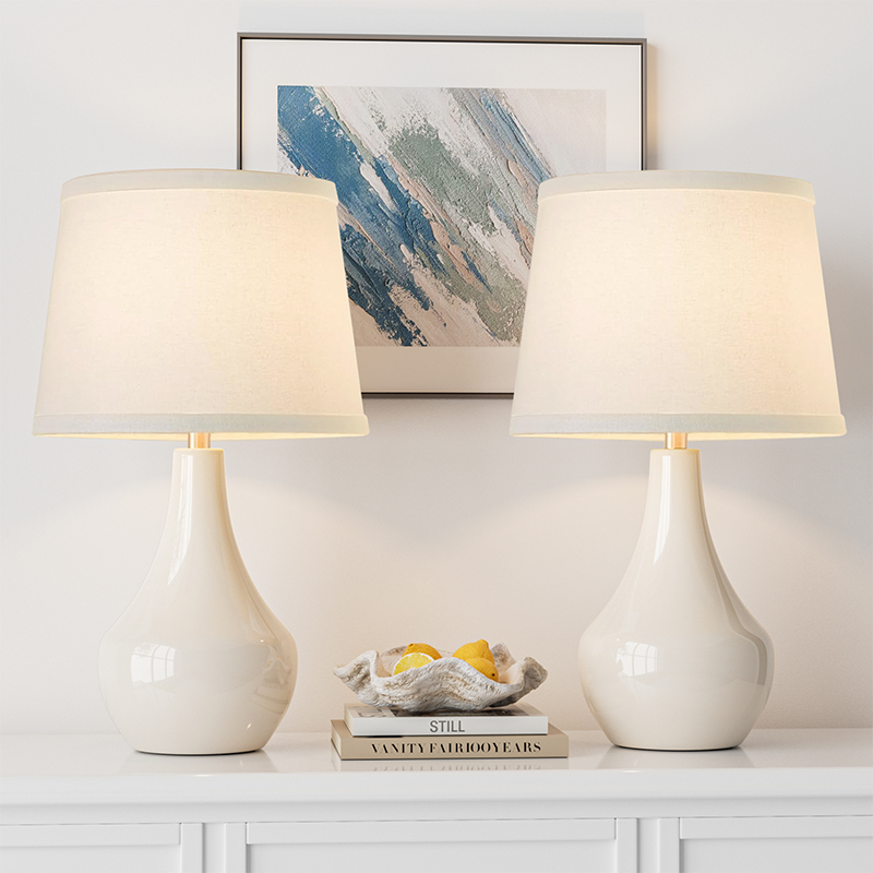 19.5'' White Ceramic Bedside Table Lamp with Socket Switch (Set of 2)