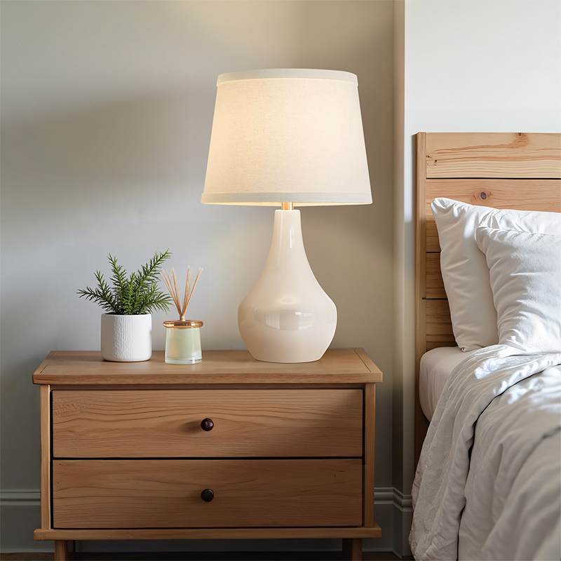 19.5'' White Ceramic Bedside Table Lamp with Socket Switch (Set of 2)