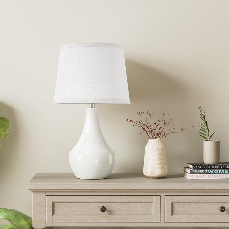 19.5'' White Ceramic Bedside Table Lamp with Socket Switch (Set of 2)