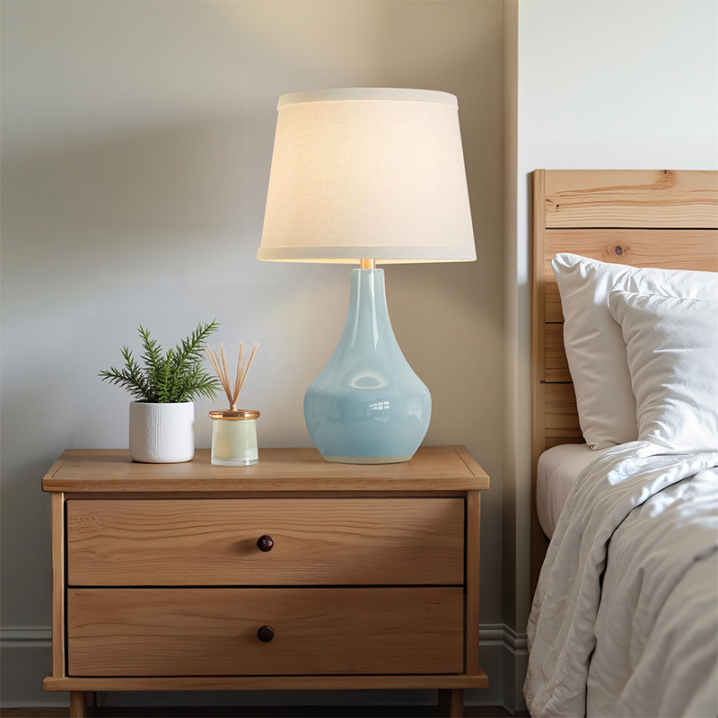 19.5'' Light Blue Ceramic Bedside Table Lamp with Socket Switch (Set of 2)