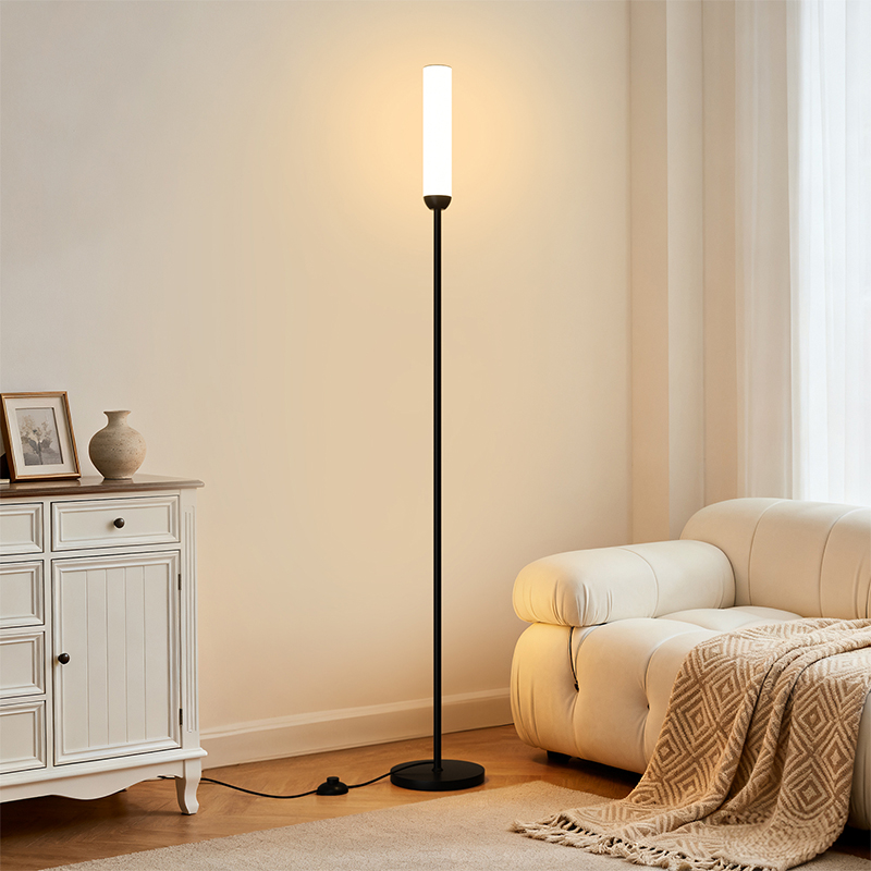 What are the main benefits of choosing a matte black finish for an LED floor lamp?