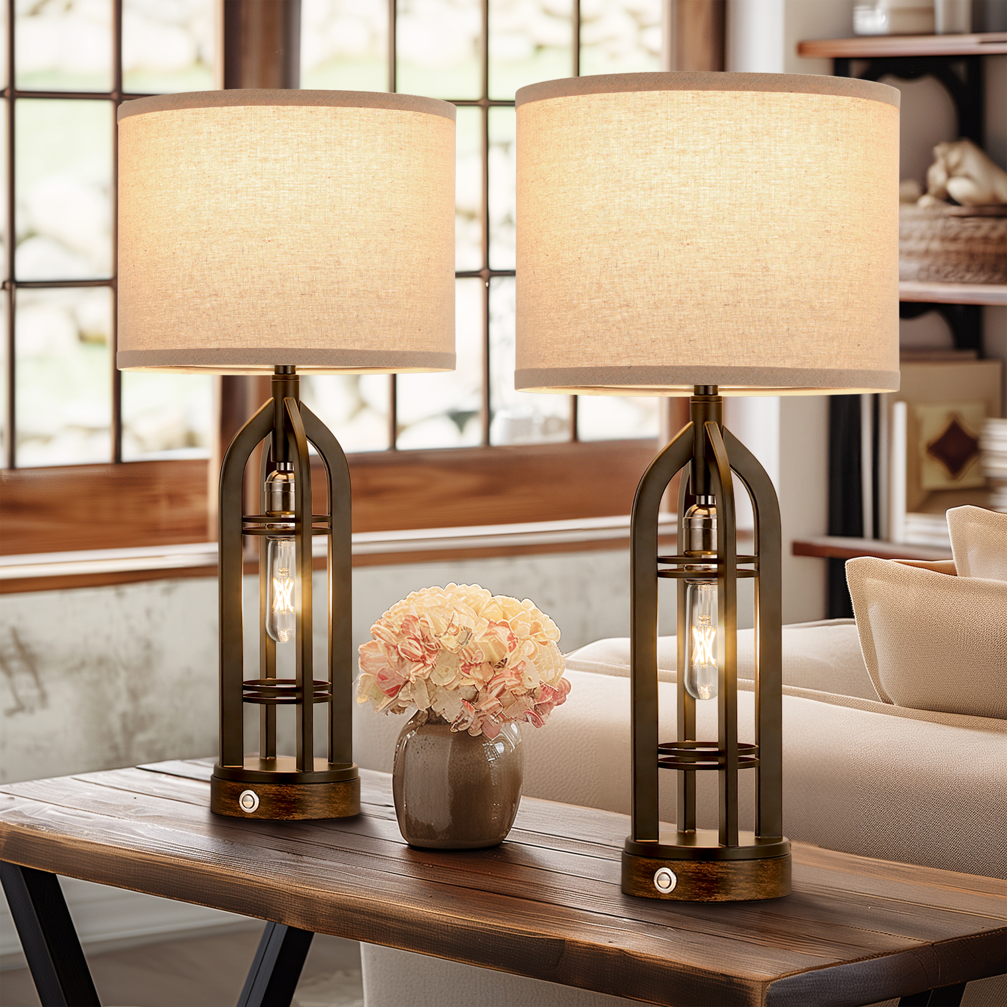 What advantages make the farmhouse table lamp a home lighting choice that combines cozy aesthetics with a smart lighting experience?